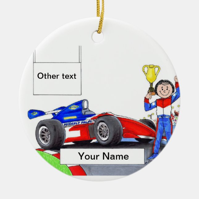 Race Car Driver, Indy - Female Ceramic Tree Decoration (Front)