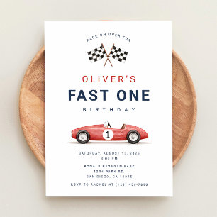 Race Car Fast One 1st Birthday Invitation