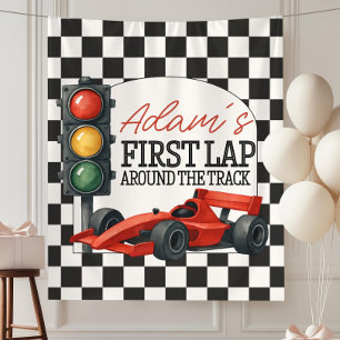 Race Car First Birthday Party Backdrop Fast One Tapestry