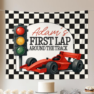 Race Car First Birthday Party Backdrop Fast One Tapestry