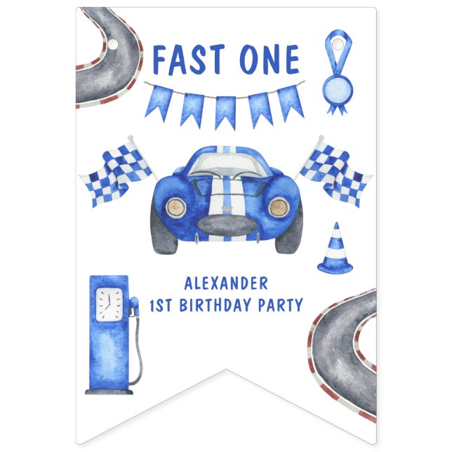 Race Car First Birthday Party  Bunting (First Flag)