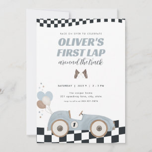 Race Car First Lap Around the Track 1st Birthday Invitation