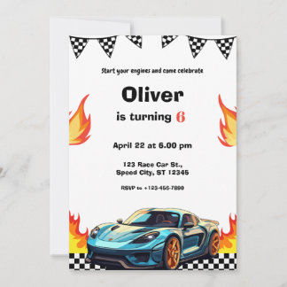 Race Car Flames Birthday Party Invitation