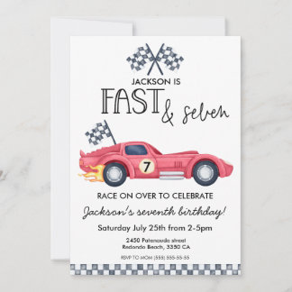 Race car flames Fast & Seven 7th Birthday party Invitation