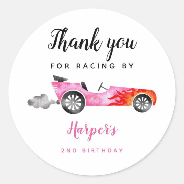 Race Car Girl Birthday Party   Classic Round Sticker (Front)