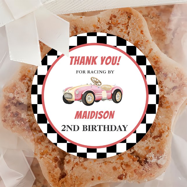  Race Car Girl Birthday Party Classic Round Sticker (Creator Uploaded)