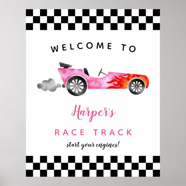 Race Car Girl Birthday Party Welcome Sign (Front)