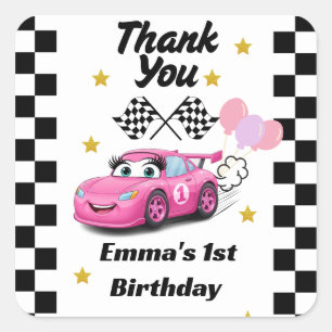 Race Car Girl's Birthday Square Sticker