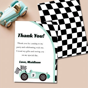 Race Car Green Birthday Party Thank You Card