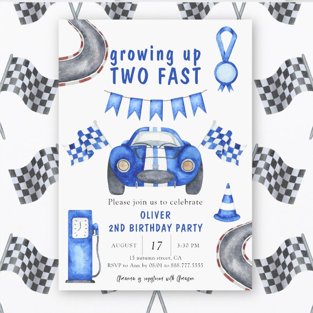 Race Car Growing up Two Fast Birthday Party Invitation (Creator Uploaded)