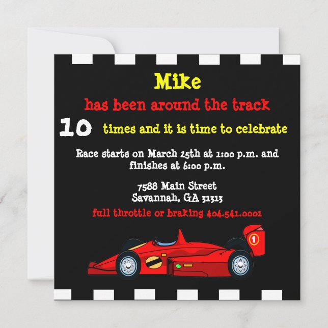 Race Car Invitation (Front)