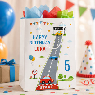 Race Car Kids Racing Track Happy Birthday Medium Gift Bag