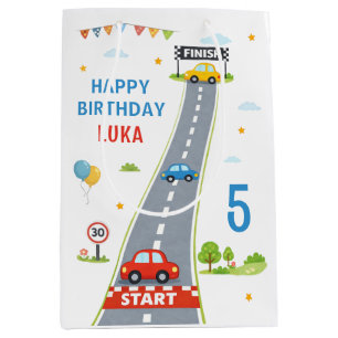 Race Car Kids Racing Track Happy Birthday Medium Gift Bag