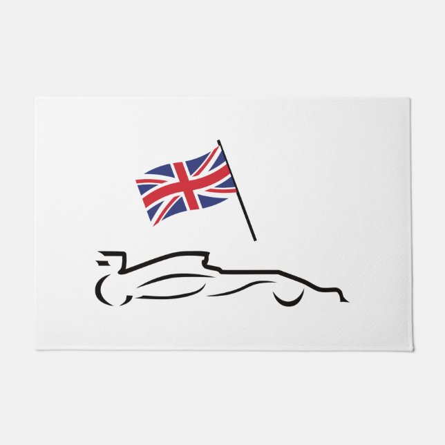 Race Car Line Drawing with British Flag Doormat (Front)