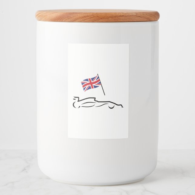 Race Car Line Drawing with British Flag Food Label (Front)