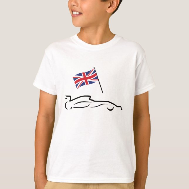 Race Car Line Drawing with British Flag T-Shirt (Front)
