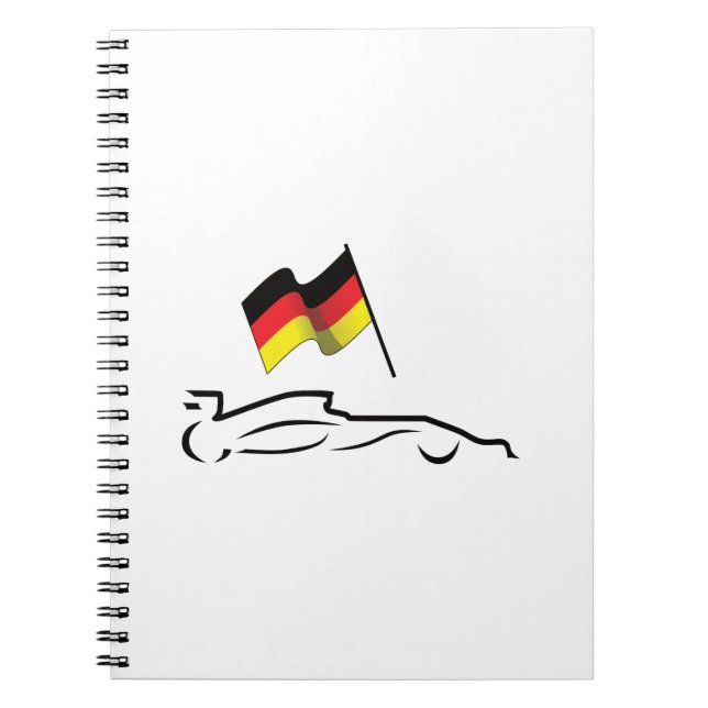 Race Car Line Drawing with German Flag Notebook (Front)