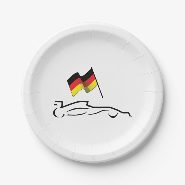 Race Car Line Drawing with German Flag Paper Plate (Front)