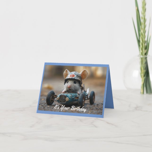 Race Car Mouse Birthday Greeting Card (Front)