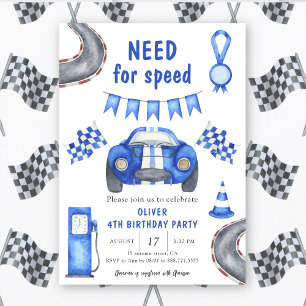 Race Car Need for speed 4th Birthday Party Invitation