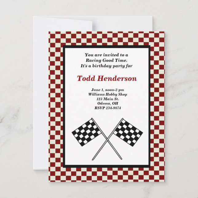 Race Car Party Invitation (Front)