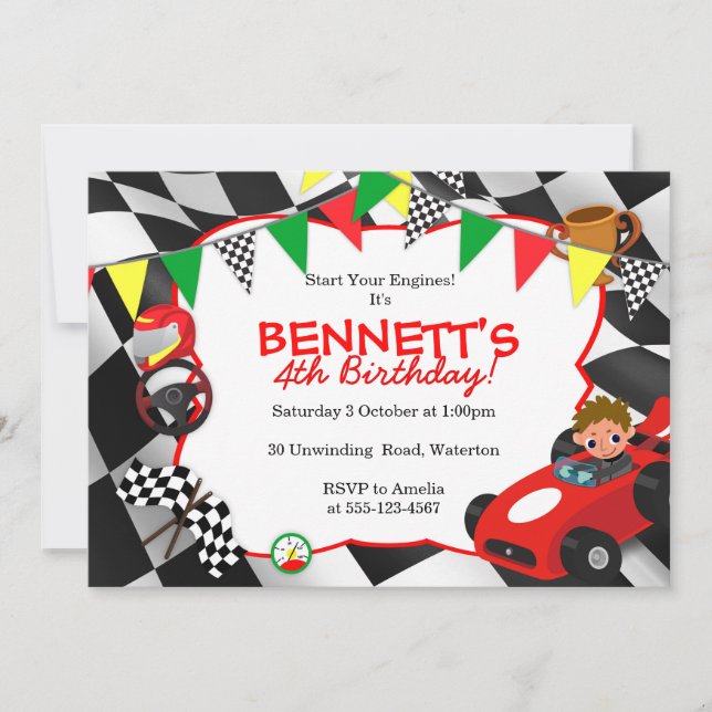 Race Car Party Invitations Racing Themed (Front)