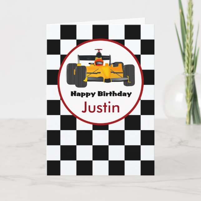 Race Car Personalised Birthday Card (Front)