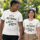 Race Car Pit Crew Birthday Adult T-Shirt<br><div class="desc">Racing themed birthday party t-shirt featuring a 4 watercolor race cars,  chequered flags,  a trophy,  and the saying "PIT CREW".</div>