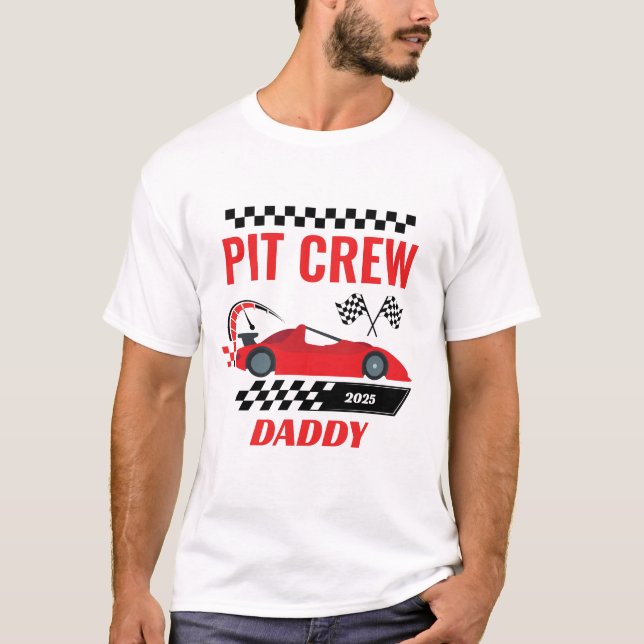 Race car pit crew daddy racing birthday adult  T-Shirt (Front)