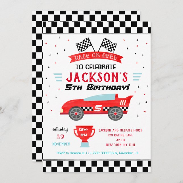 Race Car Racer Birthday Party Invitations (Front/Back)