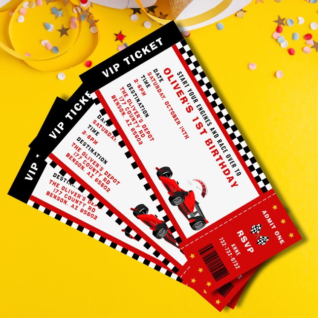 Race Car Racing Boy Birthday Party Ticket  Invitation (race car birthday ticket invitation for him)