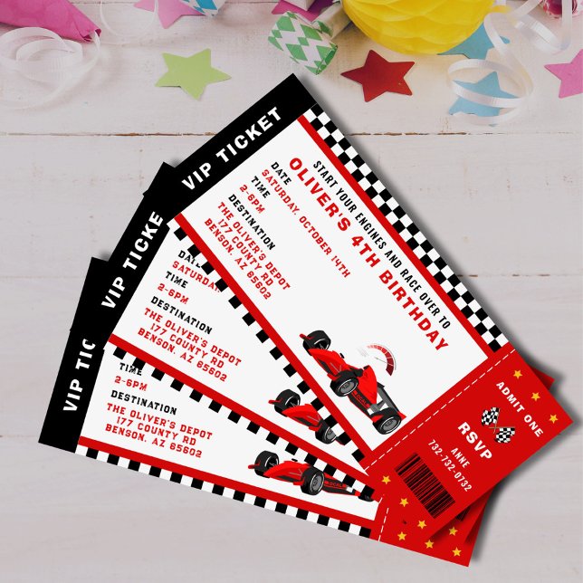Race Car Racing Boy Birthday Party Ticket  Invitation (race car birthday ticket invitation)