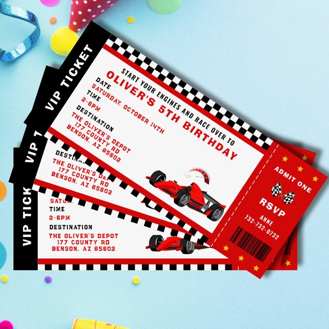 Race Car Racing Boy Birthday Party Ticket  Invitation (race car birthday ticket invitation for him)