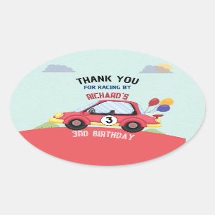 Race Car Racing Kid's Birthday Theme Oval Sticker