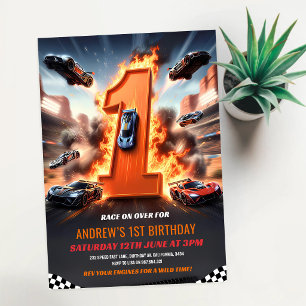 Race Car Red 1st Birthday Invitation