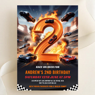 Race Car Red 2nd Birthday Invitation