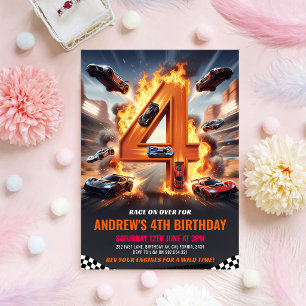 Race Car Red 4th Birthday Invitation