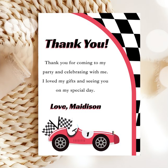 Race Car Red Birthday Party Thank You Card (Creator Uploaded)