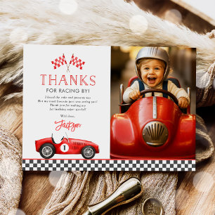 Race Car Red Racing Boy 1st Birthday Photo Thank You Card