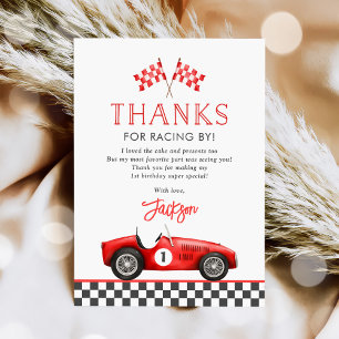 Race Car Red Racing Boy 1st Birthday Thank You Card