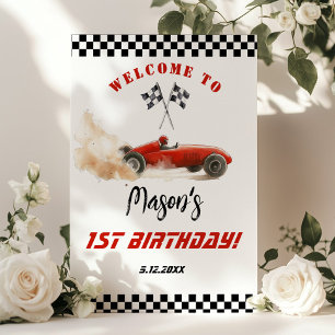 Race Car Red Racing Kids Birthday Welcome Poster