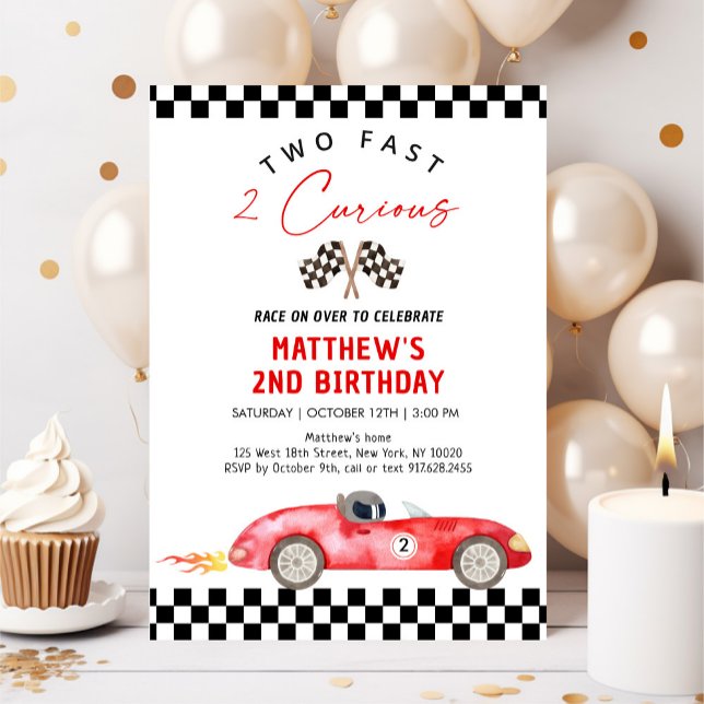 Race Car Second Birthday Two Fast 2 Curious Invitation (Creator Uploaded)