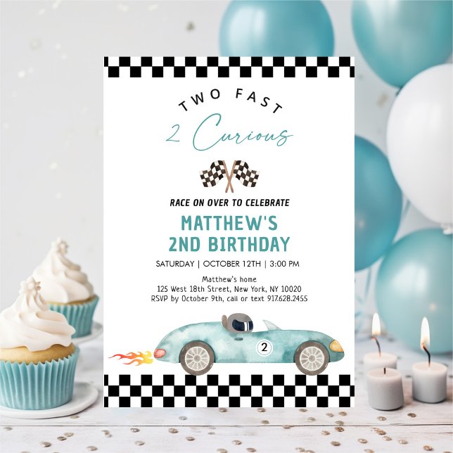 Race Car Second Birthday Two Fast 2 Curious Invitation (Creator Uploaded)