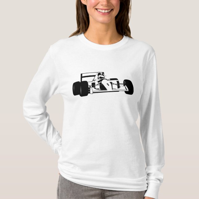 Race Car Silhouette black and white T-Shirt (Front)