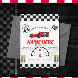 Race Car Speedway Chequered  Birthday  Invitation