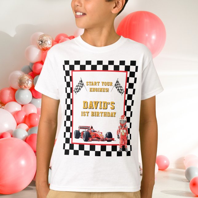 Race Car Start Your Engines 1st Birthday T-Shirt (Creator Uploaded)