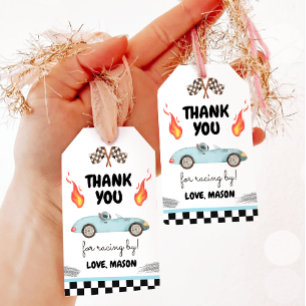 Race Car Thank You Blue Racing Blue Boy Birthday Gift Tags
