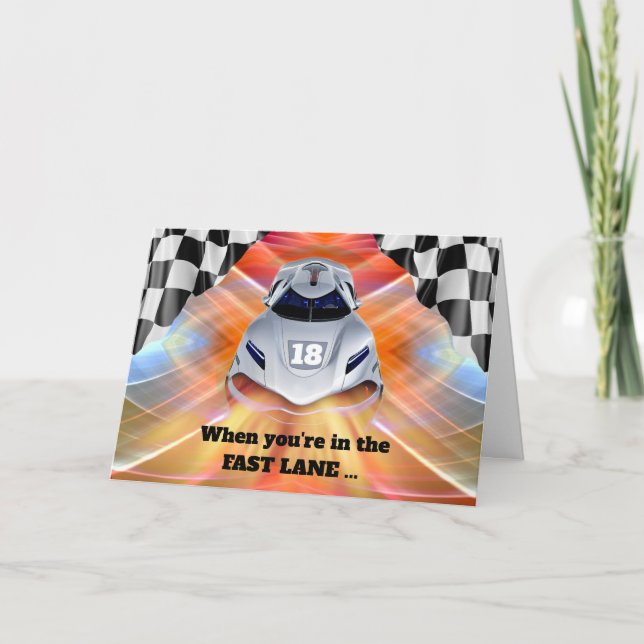 Race Car Theme 18th Birthday Fast Lane Card (Front)