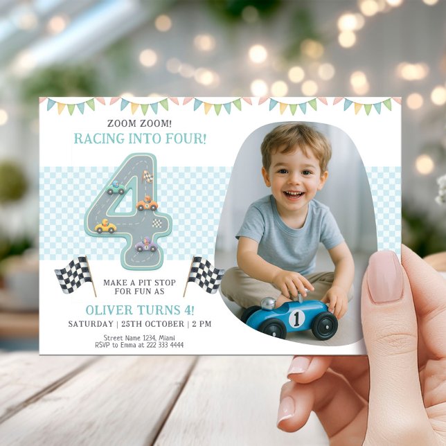Race Car Theme 4th Birthday Party Invitation (Creator Uploaded)