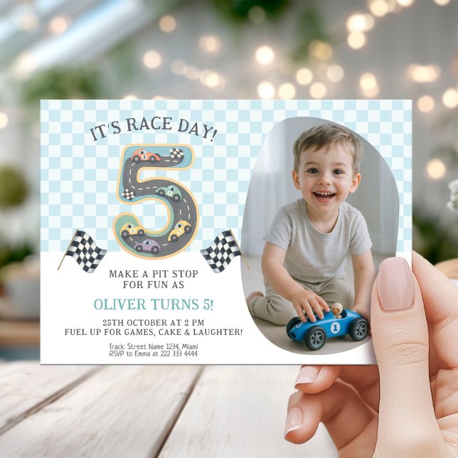 Race Car Theme 5th Birthday Party Invitation (Creator Uploaded)